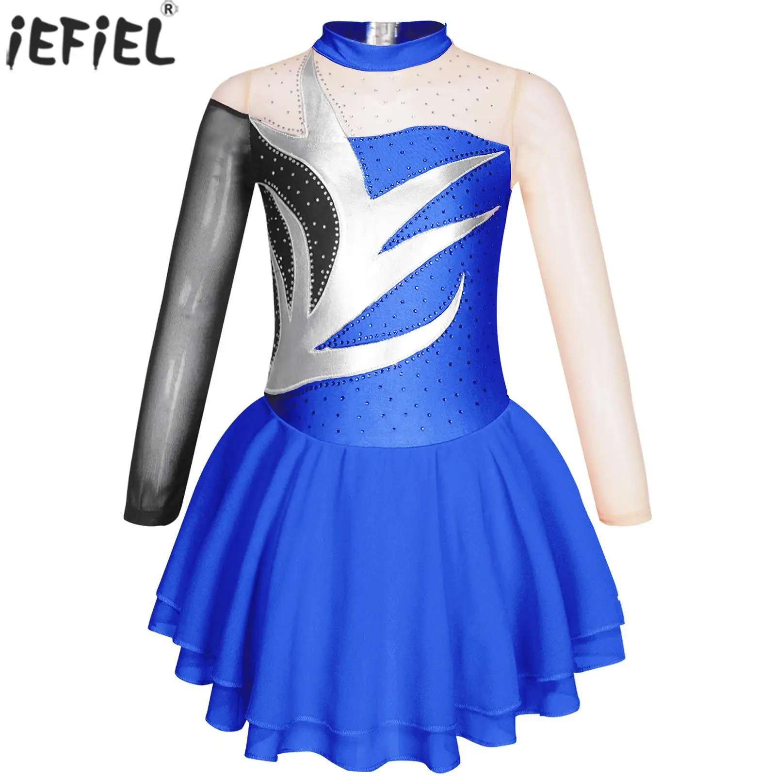 

Детский костюм Стразы с длинными рукавами для девочек, костюм для соревнований по катанию на коньках, Lyrical балетное платье-пачка, танцевальная одежда балерины