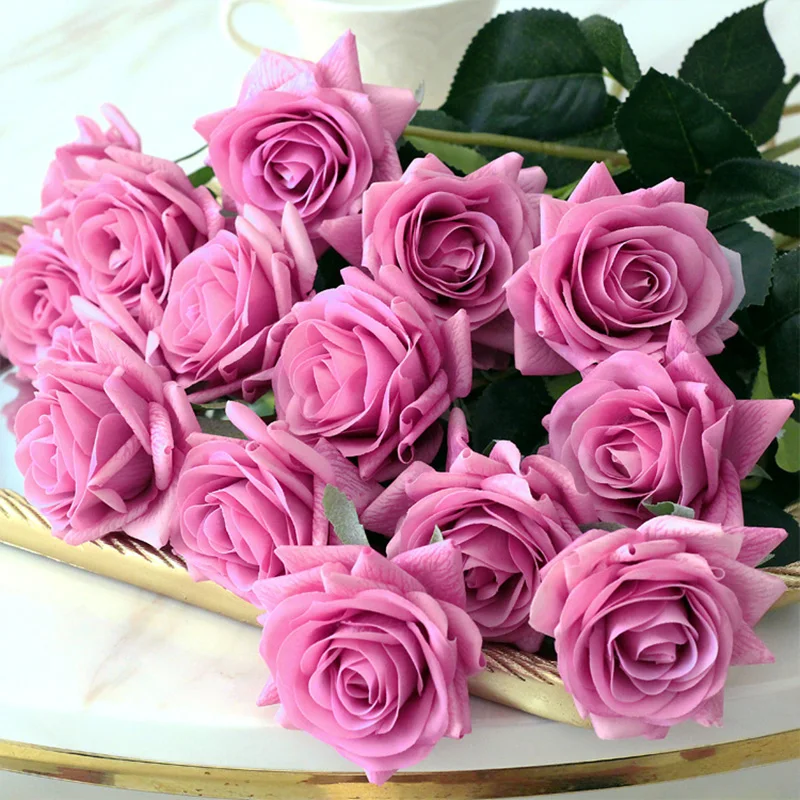 

10Pcs Artificial Flowers Decor Rose Latex Real Touch Rose Flowers Home Decoration Fake Rose Wedding Bridal Bouquet Party Flower