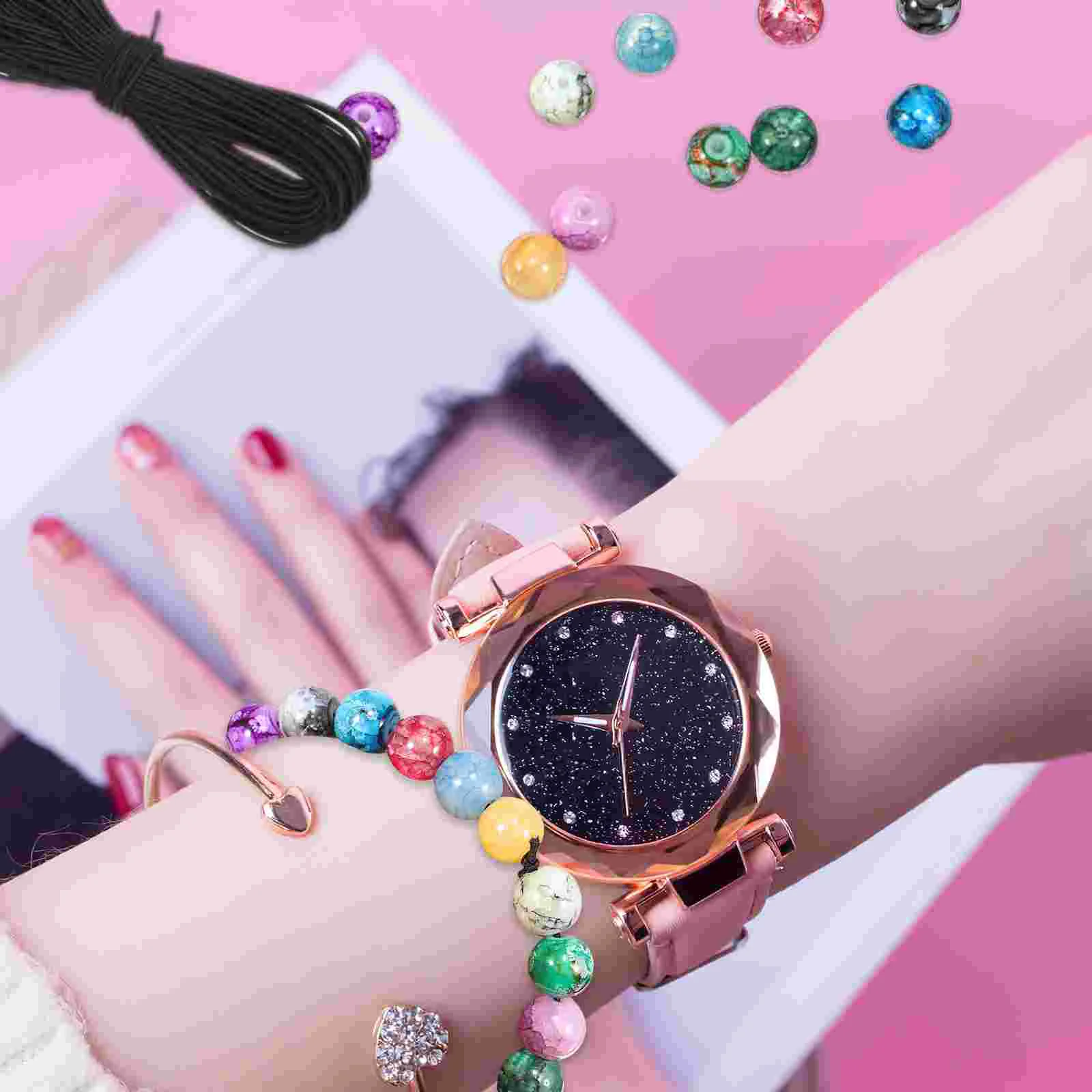 200pcs Round Beads Jewelry Spacer Beads Small Charm Beads with Elastic Rope for Necklace Bracelet