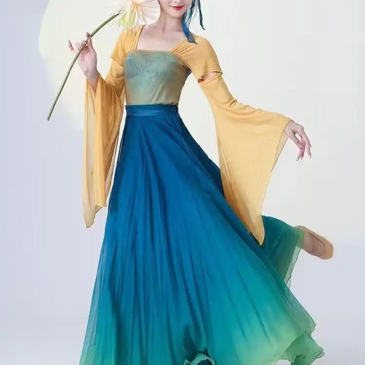 Женский тренировочный костюм Hanfu с объемной юбкой на 720 градусов для танцев