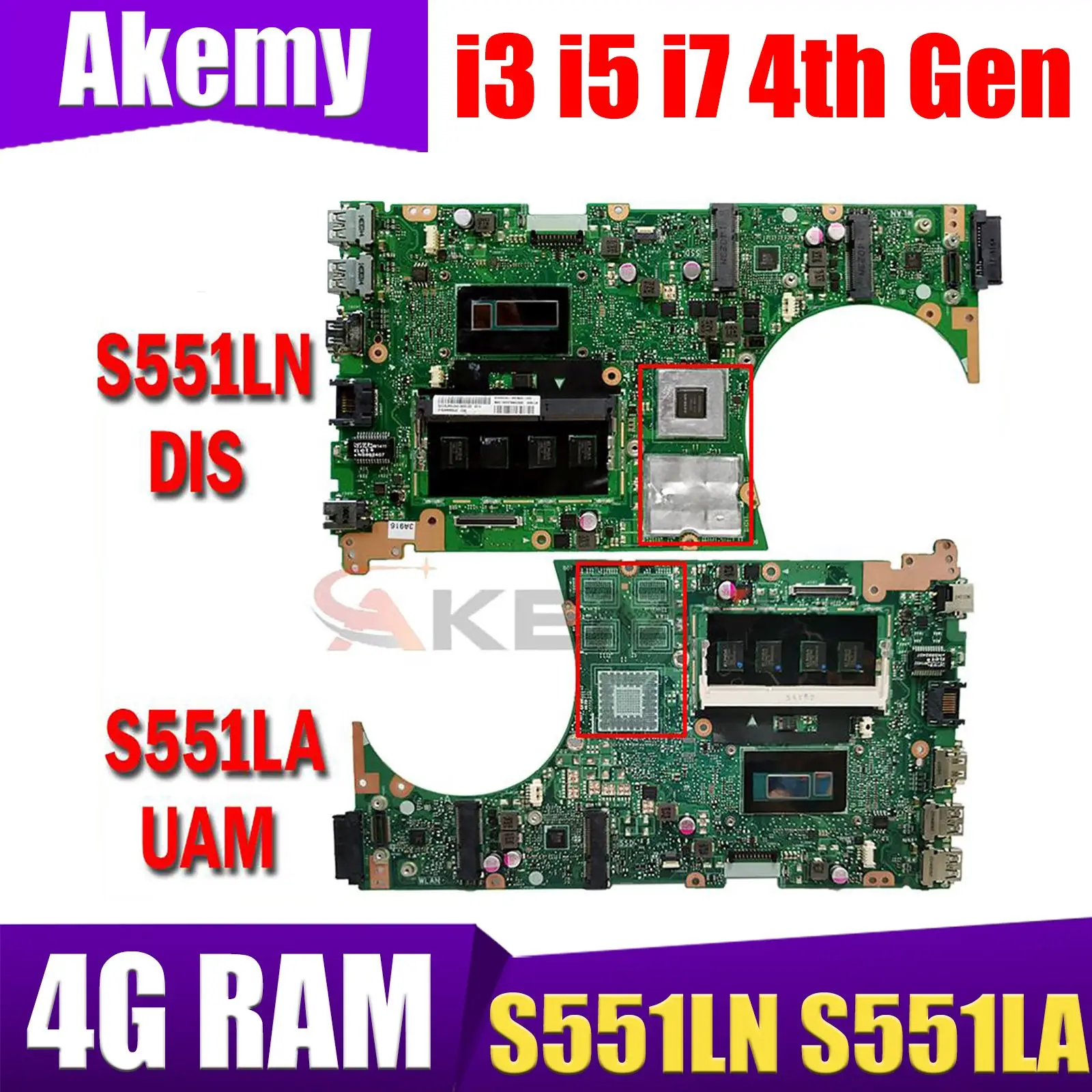 

S551LN S551LA 4GB RAM I3 I5 I7 CPU GT740M GT840M Mainboard for ASUS K551L K551LB K551LN S551L S551LB R553L Laptop Motherboard
