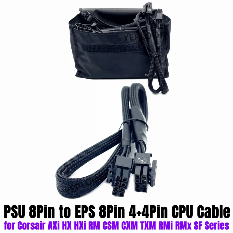 

Original Corsair CPU 8Pin to 4+4Pin Cable Sleeved for RMi RMx AXi HX HXi RM CSM CXM TXM SF Type3 & Type4 Modular PSU 65CM 18AWG