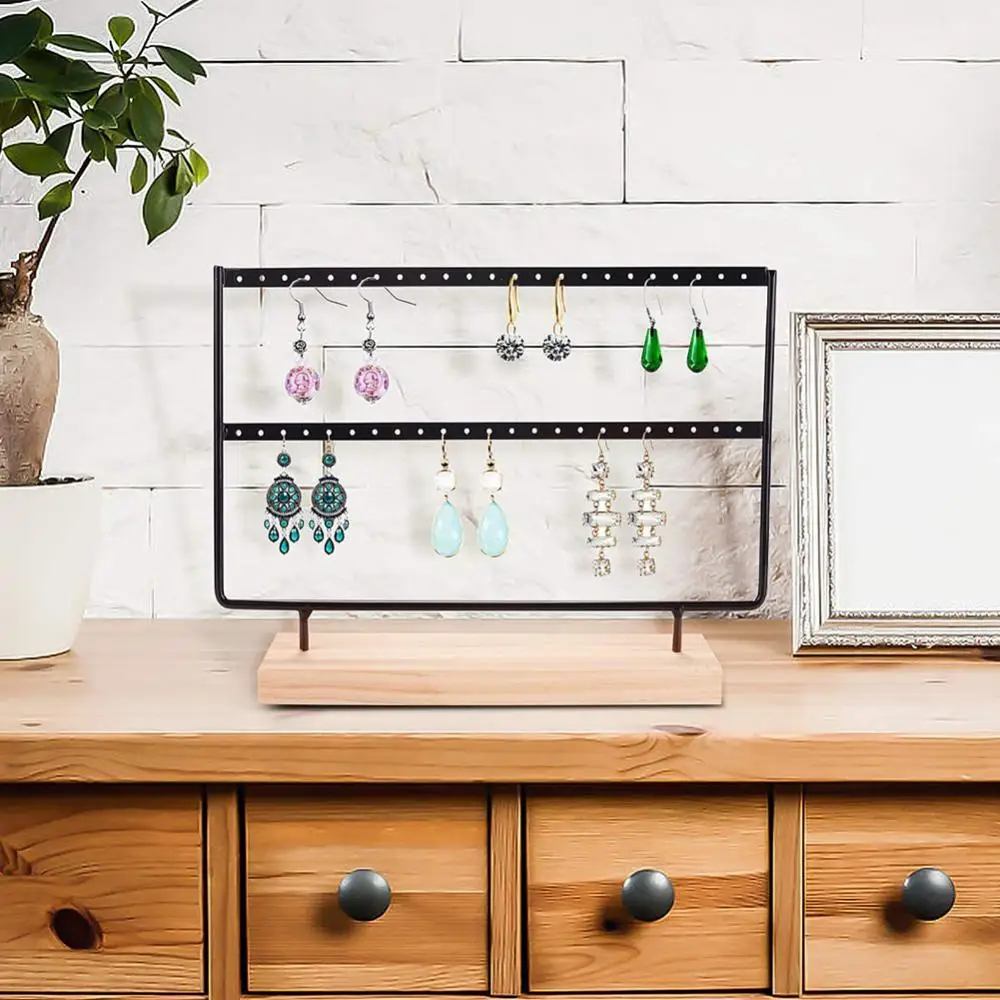 Wholesale Wood Base Metal Earnail Pendant Jewelry Rack Display Rack Organizer Earring Necklace Bracelet Arrange Rack Black White