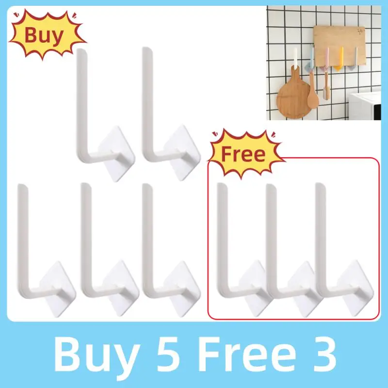 

3/5/8pcs Punch-Free Hook L-Shape Wall Mounted Cloth Hanger For Coats Hats Towels Clothes Kitchen Rack Roll Bathroom Holder