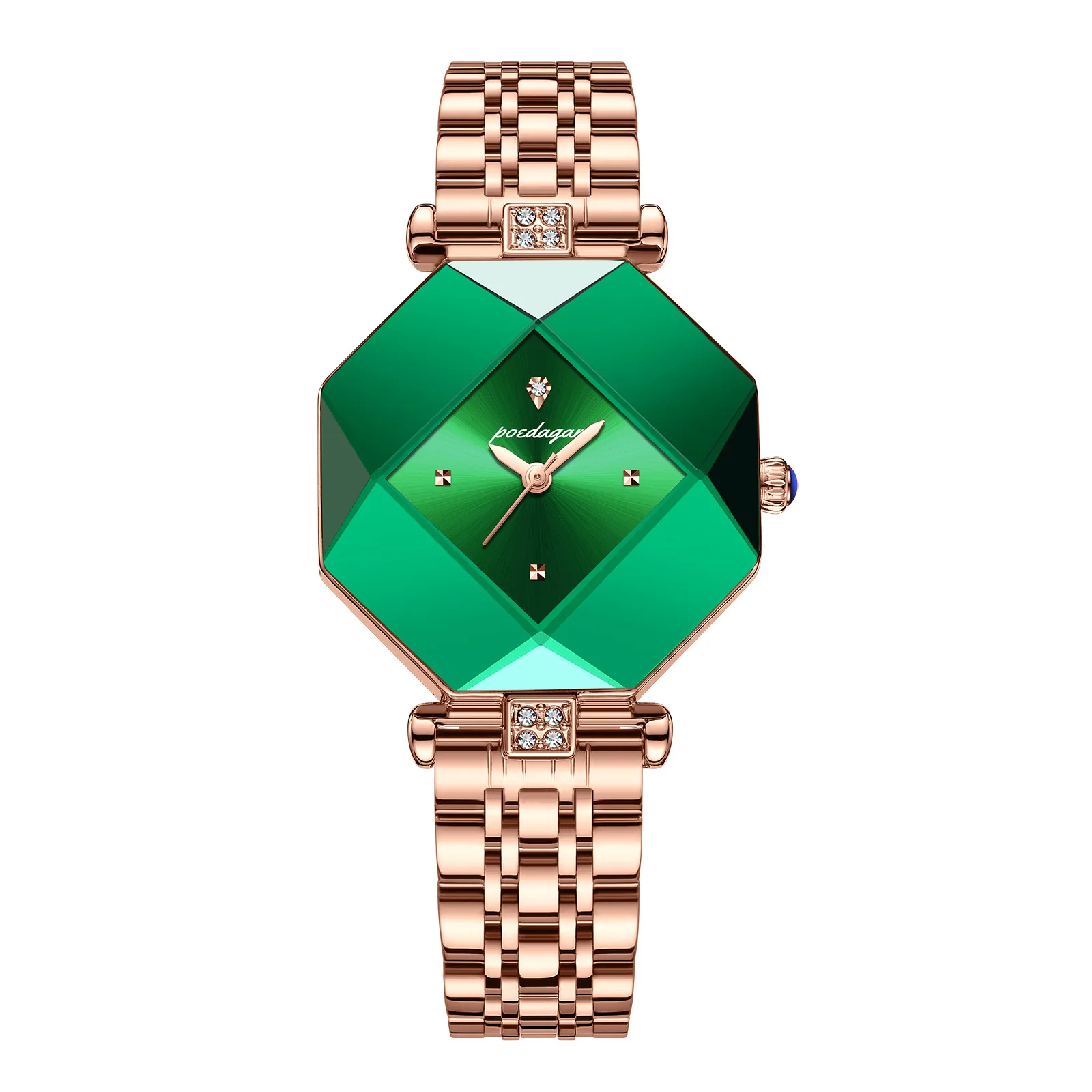 POEDAGAR Fashion Waterproof Women's Quartz Watch Steel Belt Versatile Watch Square Green Watch Retro Noble Temperament