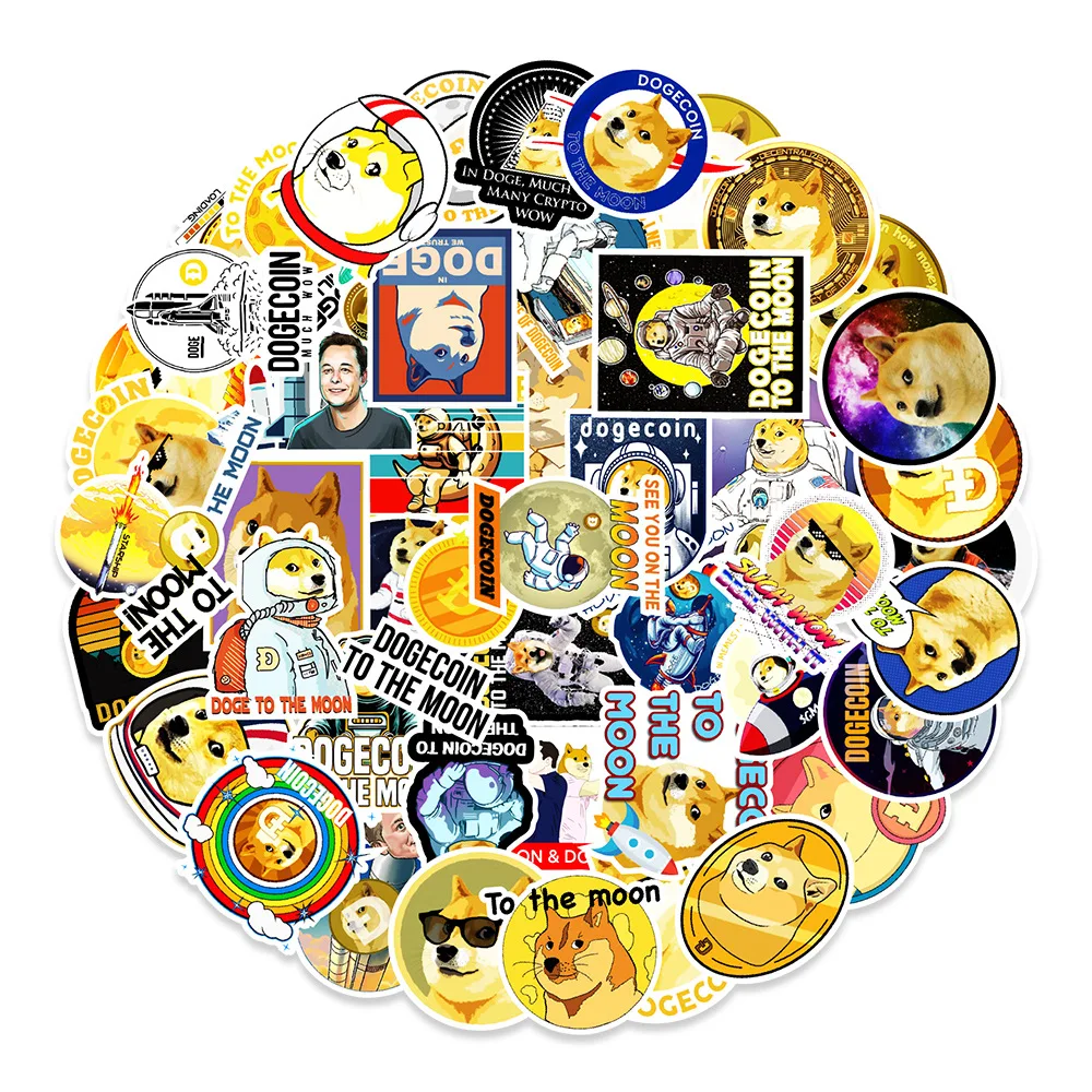 

50Pcs Dogecoin Stickers Cartoon Graffiti Sticker Diy Bike Motorcycle Car Phone Fridge Skateboard Luggage Guitar Kid Toy Gift