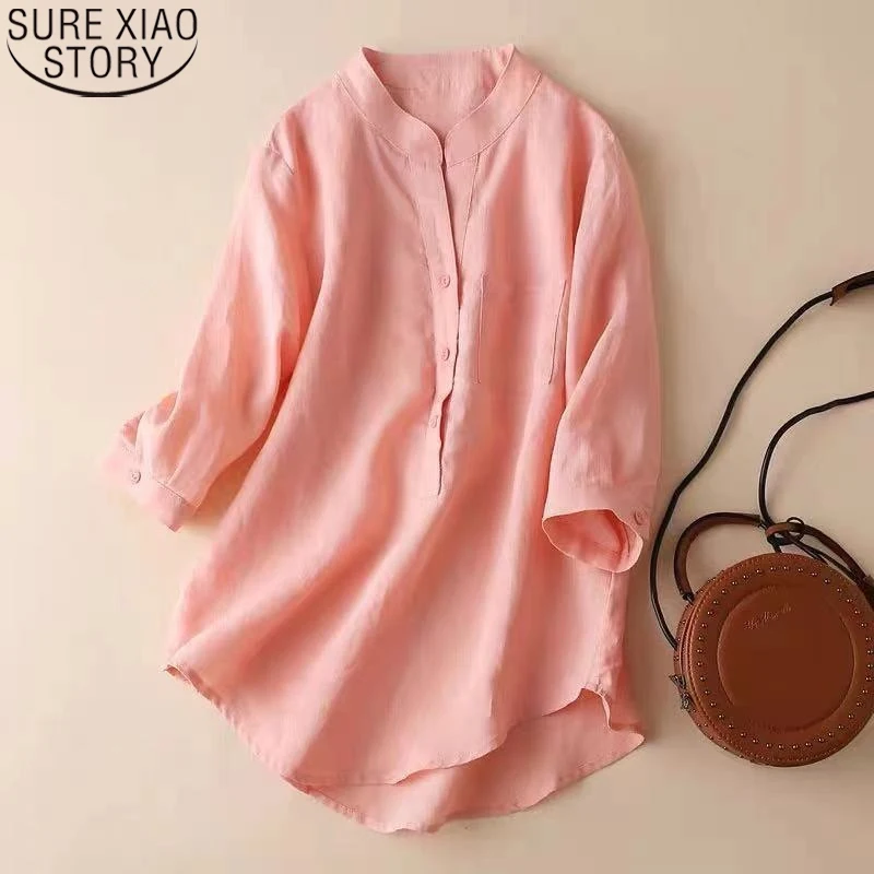 

Cotton Linen Women Tops Blouses 2023 New Fashion Summer Three Quarter Sleeve Sold Shirt Casual Loose Clothes Blusa Mujer 22423