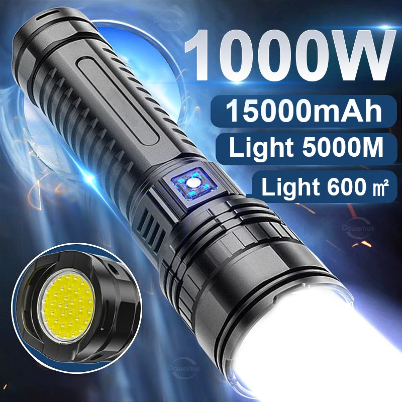

1000W High Power Led Flashlights Zoom 5000m Long Range Flash Light Usb Rechargeable Flashlight 15000mAh Ultra Powerful Led Torch