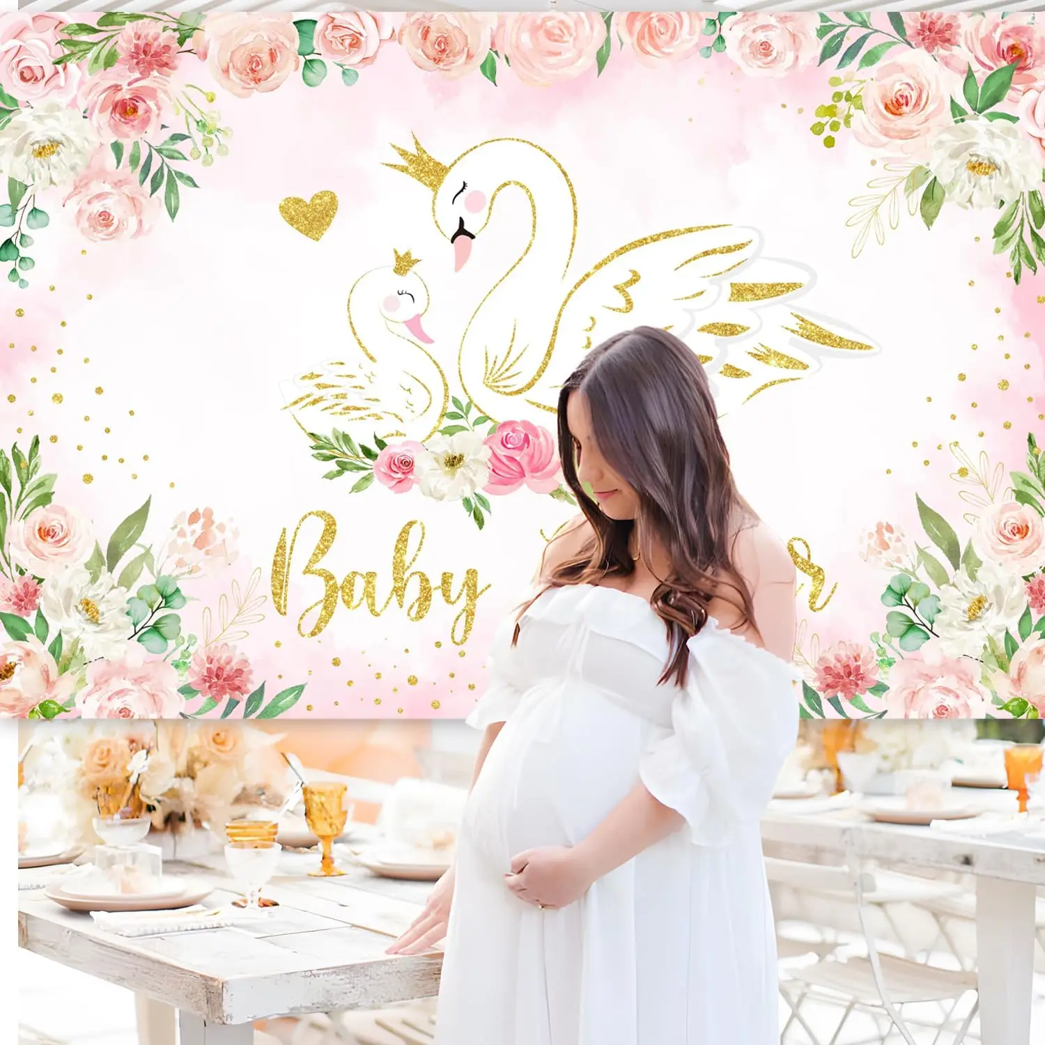 Sursurprise 5x3 фута Белый лебедь розовый цветочный фон детский душ фотография для