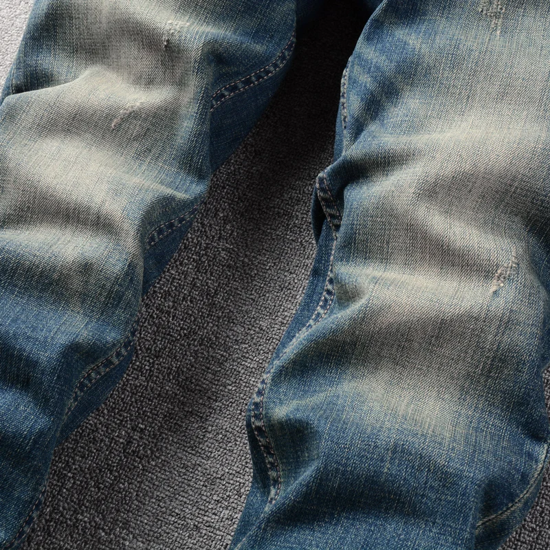 Italian Style Fashion Men Jeans Retro Blue High Quality Elastic Slim Fit Ripped Jeans Men Trousers Vintage Designer Pants Hombre