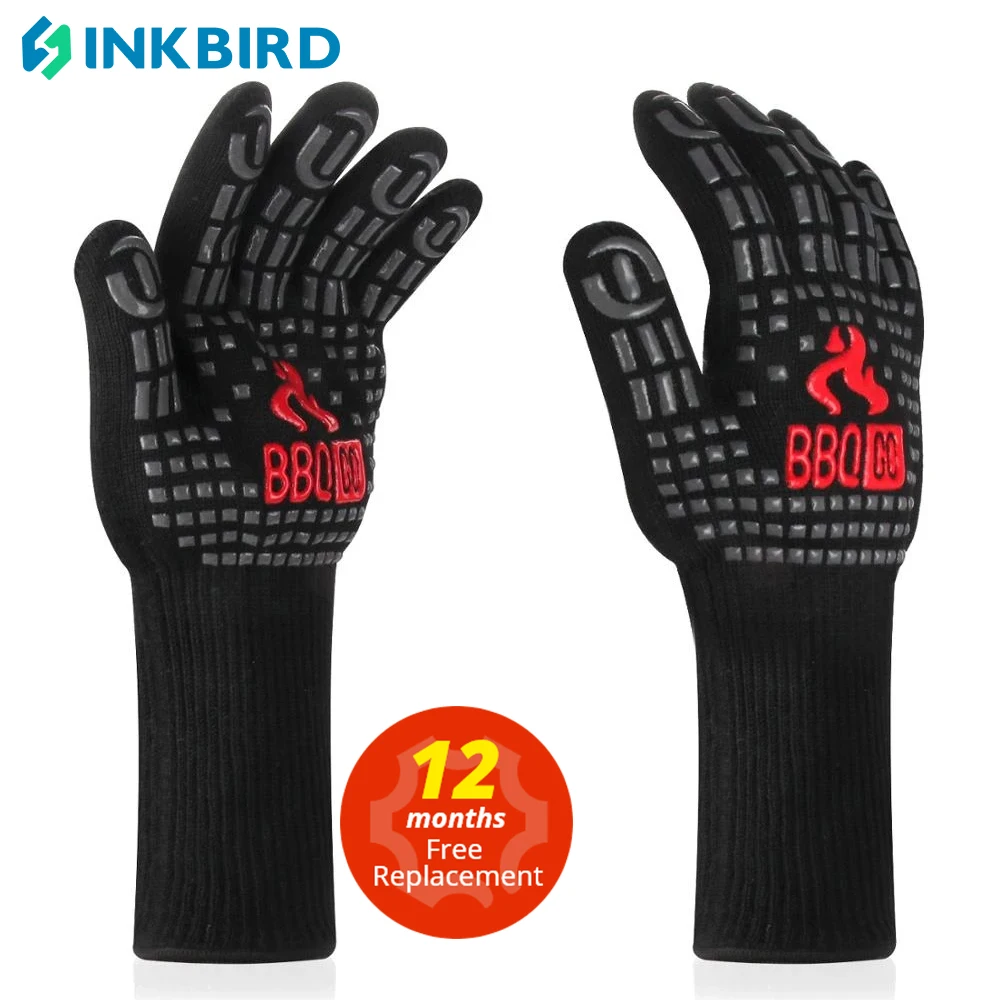 

2023 Inkbird 14-дюймовые перчатки для барбекю и гриля, 1472 Экстремальная термостойкость, перчатка для готовки на гриле Нескользящие силиконовые из...