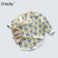 criscky children baby clohting knit set autumn embroidery flower set baby girls clothes long sleeve cardiganromper sets