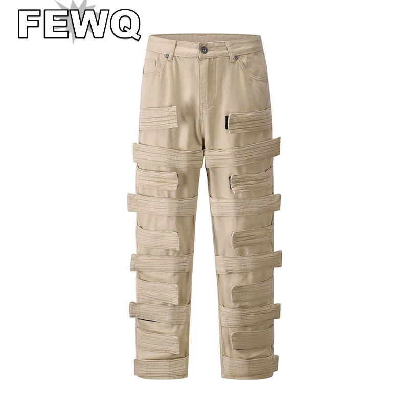 

Джинсы FEWQ мужские прямые, индивидуальный дизайн, повседневные брюки-карго в стиле сафари, весна 2023