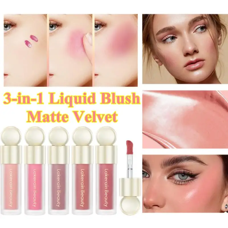 

3-in-1 Liquid Blush Velvet Matte Blusher Face Pigment Lasting Beauty Natural Cream Cheek Tint Orange Peach Blush Makeup