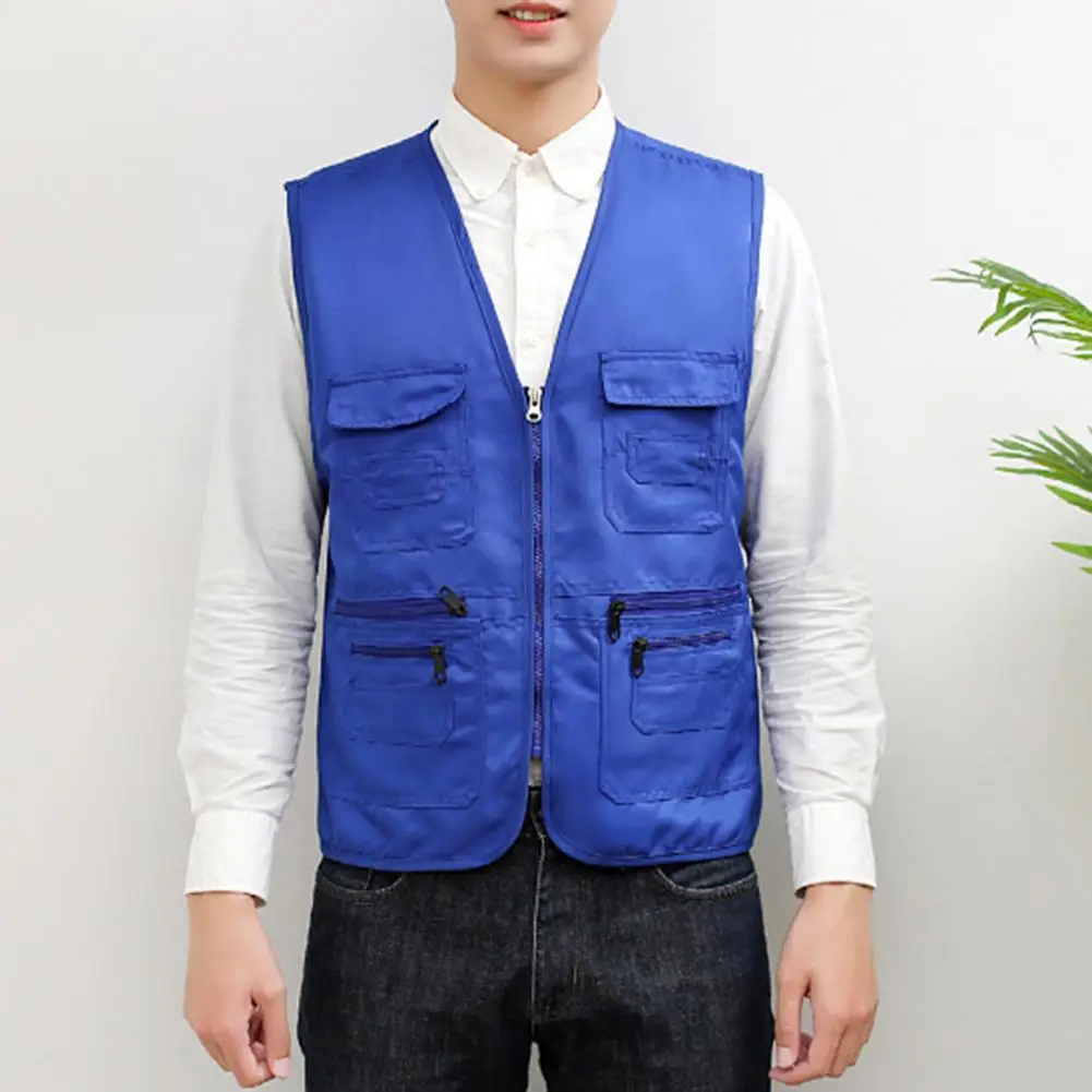 

Жилет с несколькими карманами для работы, однотонный, Повседневный, женский, Практичный жилет на молнии с V-образным вырезом для путешествий