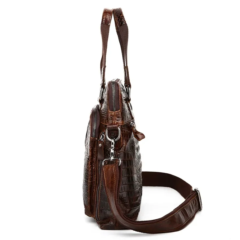 Сумка крокодиловая мужская из натуральной кожи модный саквояж на плечо бумаги А4