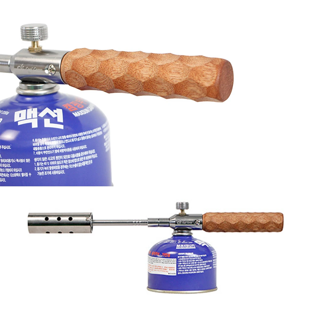 

Barbecue Flame Gun Wooden Handle Portable Torch Flame Machine Lengthened Anti-Skid Gear Rotatable Handheld for Camping Equipment