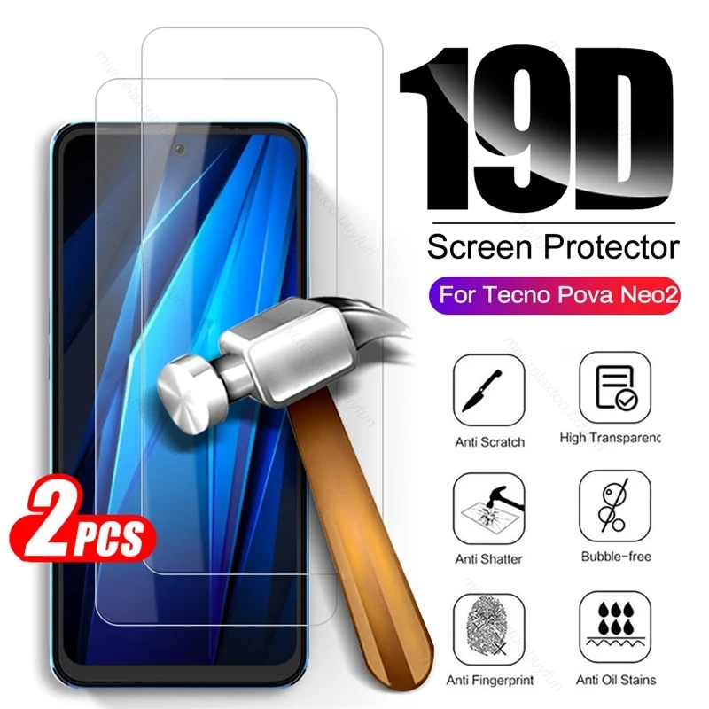 

2PCS Full Protective Glass For Tecno Pova Neo 2 4G Tempered Glass On Pova Neo2 4G 2022 LG6n 6.82" Screen Protector Film Cover