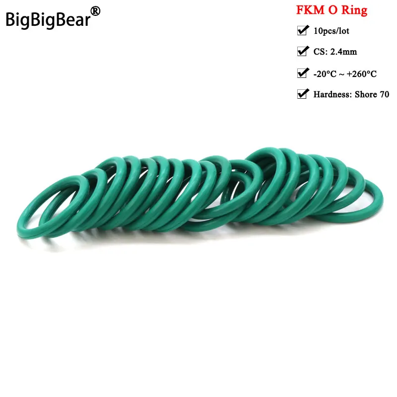 10pcs FKM O Ring CS 2.4mm OD 8 ~ 60mm Sealing Gasket Insulation Oil High Temperature Resistance Fluorine Rubber O Ring Green