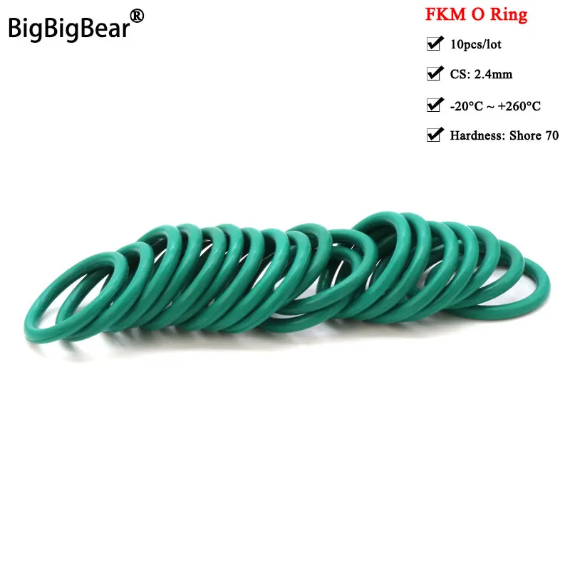 

10pcs FKM O Ring CS 2.4mm OD 8 ~ 60mm Sealing Gasket Insulation Oil High Temperature Resistance Fluorine Rubber O Ring Green
