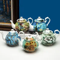Van Gogh Oil Painting Bone China Pot Light Luxury Ceramic Teapot Coffeeware Tea Sets