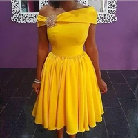 mini short yellow chiffon homecoming dress knee length a line sexy off the shoulder corset back formal junior graduation gowns