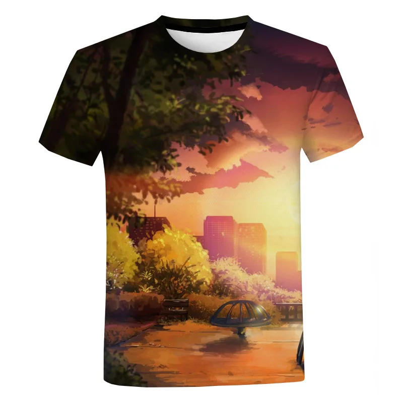 

Ropa 3D Printed Sunset Scenery T-shirty Cottagecore Harajuku Graphic Y2K T-shirts For Men Oversized Streetwear Male Top Tees