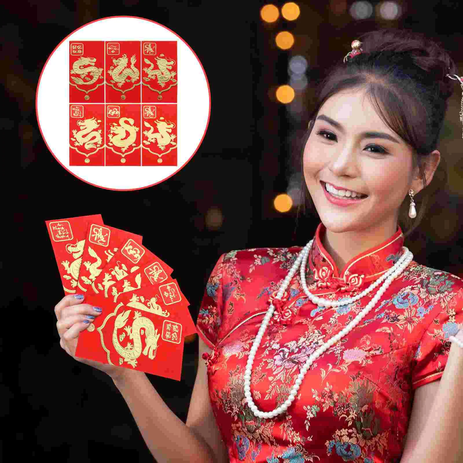 

6 Pcs Chinese Red Envelope Lunar Calendar Party Packets Paper Envelopes Luck Money Bag New Year