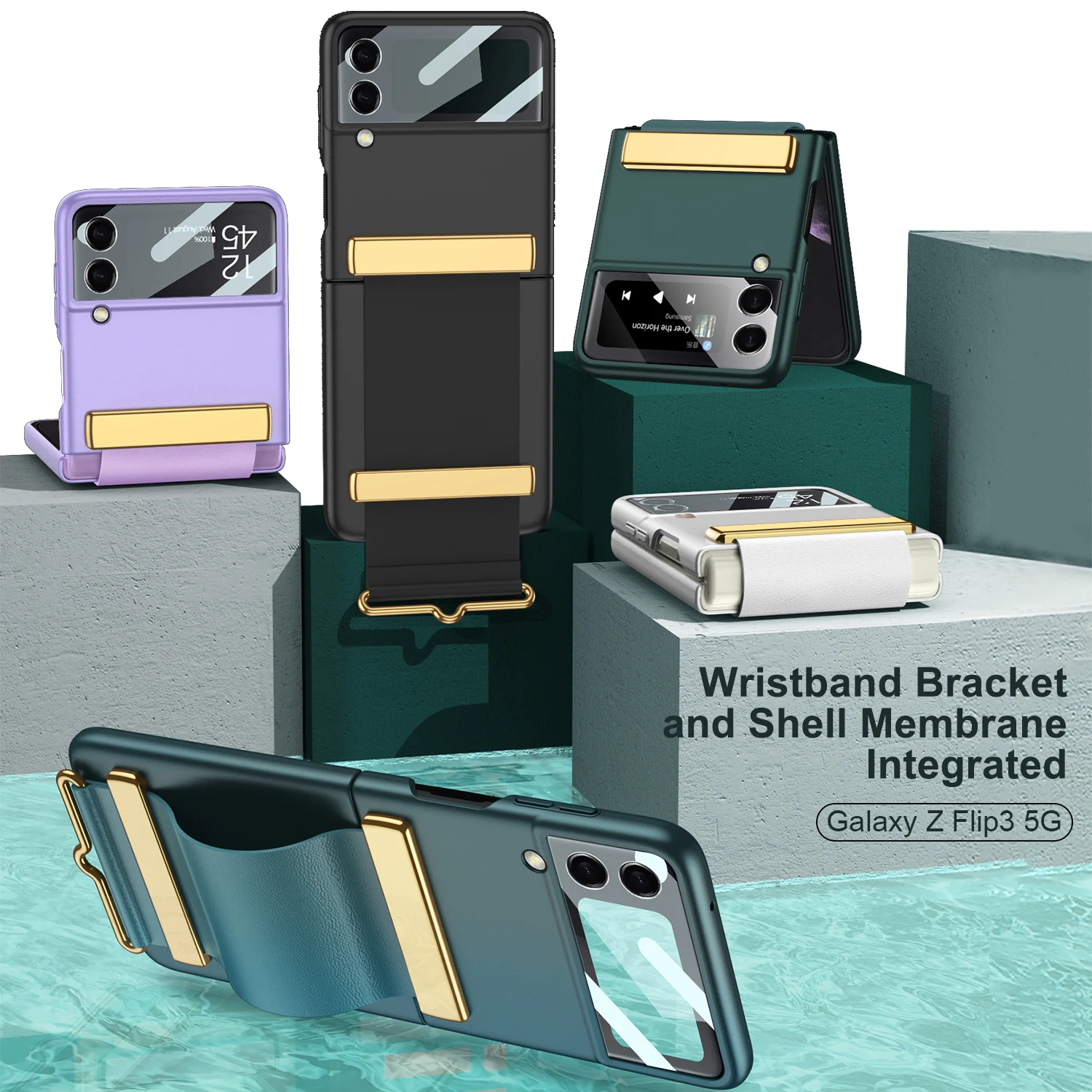 

Anti-fall Phone Case For Samsung Galaxy Z Flip 3 5G Shockproof Protection Back Cover With Strap Magnetic Wristband Bracket Case