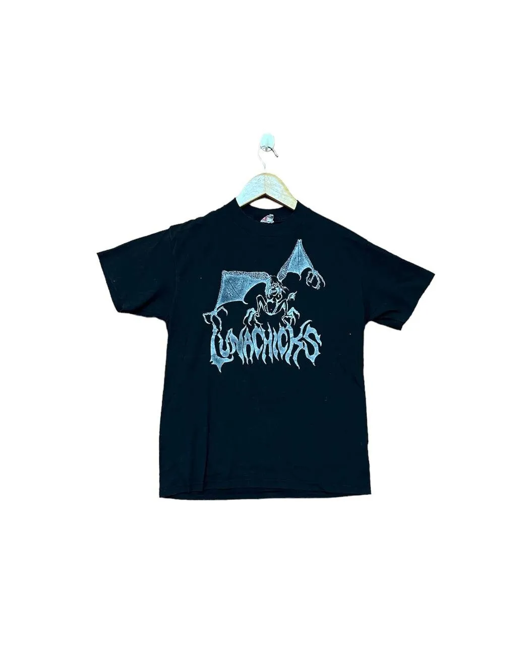 Винтажная черная футболка 80-х с большим изображением LUNACHICK в американском стиле