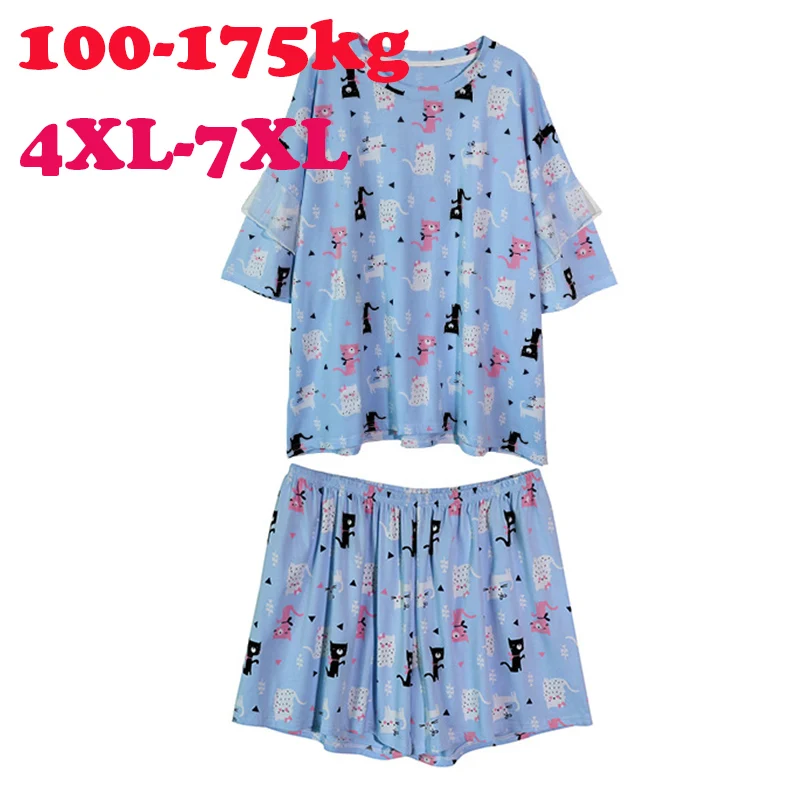 

2022 Summer New Plus Size Women Clothing 7xl 6xl Big Size Women's Large Loose Pajamas Suits Home Clothing 100-175kg Pajama Set