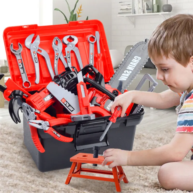 Children's Toolbox Engineer Simulation Repair Tools Pretend Toy Electric Drill Screwdriver Tool Kit Play Toy Box Set for Kids
