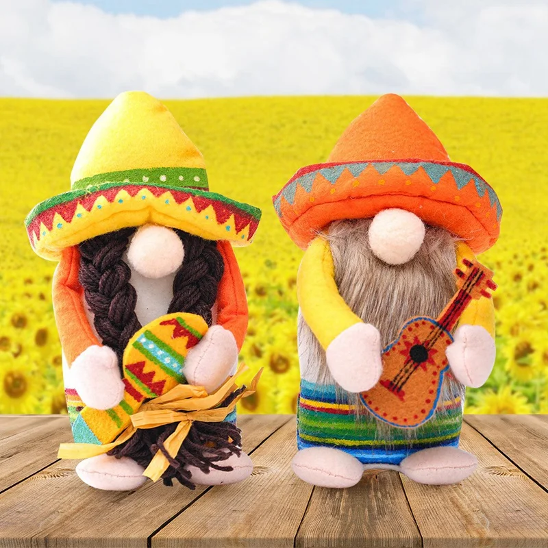 2Pcs Fiesta Gnome Couple Cinco De Mayo Tomte For Mexican Taco Tuesday Elf Dwarf Home Kitchen Tiered Tray Decorations