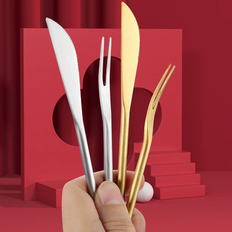 

Японская столовая посуда из нержавеющей стали 304, нож и вилка для фруктов, набор ножей и вилок в виде Луны для торта, для дома, гостиницы, десе...