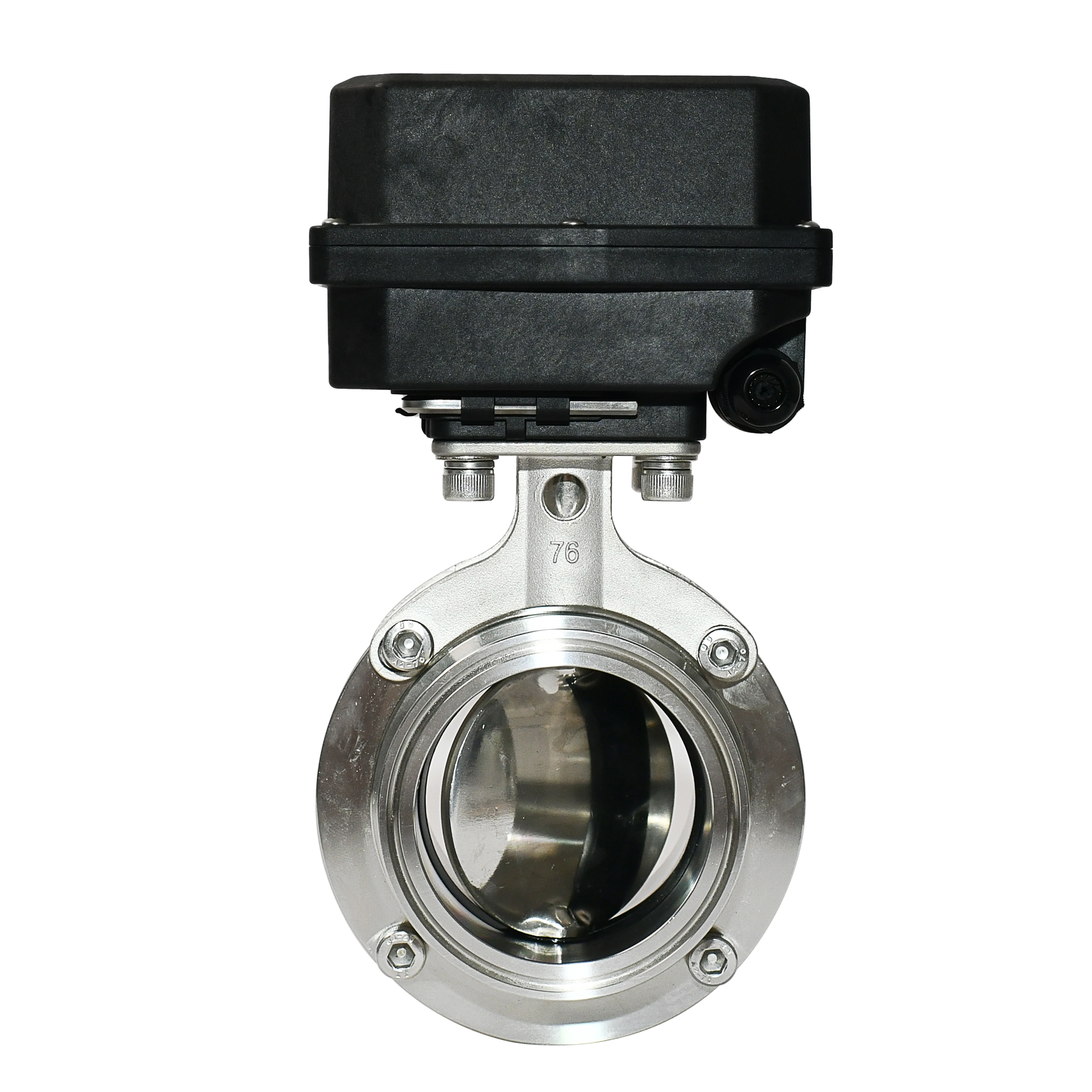 Фото A550-M50-SD-B 57 мм, нержавеющая сталь SS304, с тройным зажимом, DC12-24v, Modbus RTU 485, пропорциональный регулирующий дисковый клапан. №2