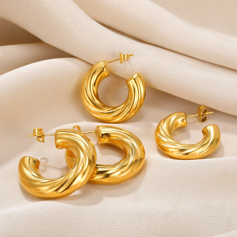 

Twisted Geometry Earring Gold Color Stainless Steel Rings For Women Round Aretes De Mujer Circle Aros Punk Pendientes Jewerly