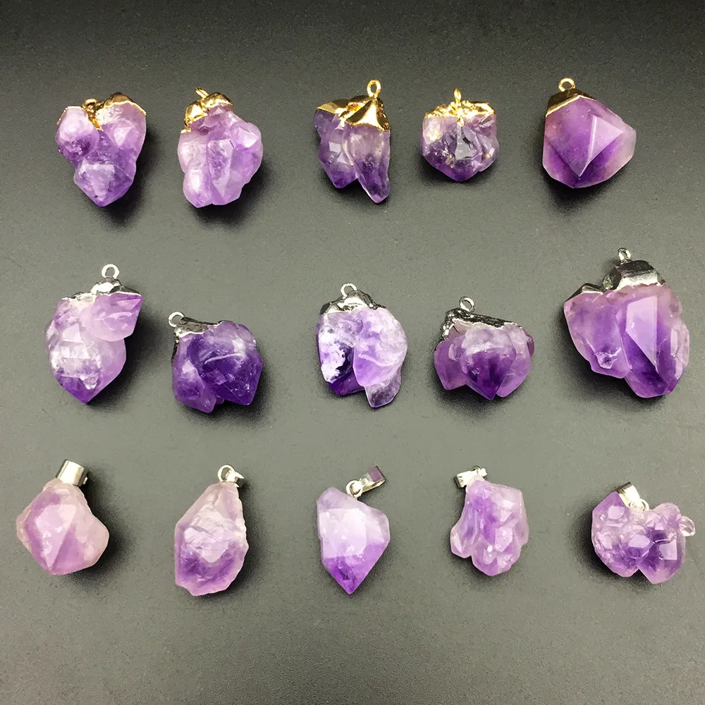 

Natural Raw Ore Amethyst Pendant Healthy Reiki Anti Fatigue Irregular Lavender Purple Crystal Mineral Necklace Bracelet Hang 5pc