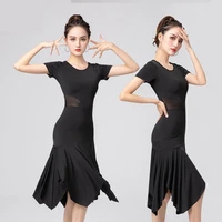 latin dance skirt woman practice dress 2022 performance mesh black short sleeve ballroom modern rumba cha cha latin dance dress