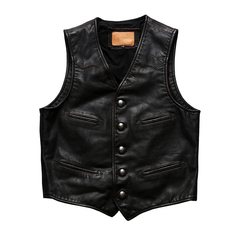 

Жилет мужской водонепроницаемый из натуральной воловьей кожи, Повседневная модная безрукавка, черный цвет, на лето