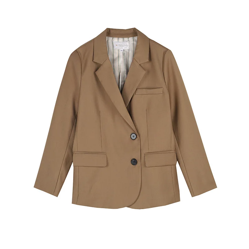 Solid Colors Single Breasted Commute Suit 2021 Spring Autumn New Fashion Indie Aesthetic Blazer Korean Khaki Office Blazer Women