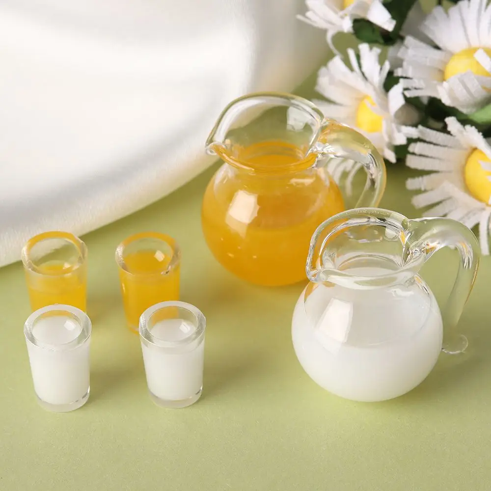 

NEW Simulation Mini Juice Jug Cup Set Drink Milk Model Toys for Doll House Decoration 1/12 Dollhouse Furniture Accessories