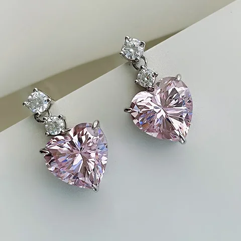 Серьги-капельки с персиковым сердечком из меди
