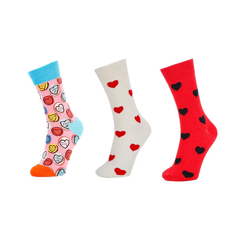 

3 Pairs Heart-Shaped Pattern Socks Cute Soft Stretch Cotton Tube Socks, Valentine's Day Gift For Ladies