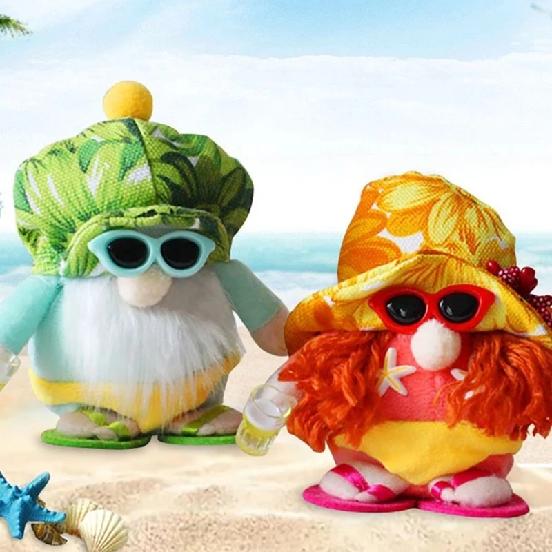 

Hawaii Beach Gnome Soft Plush Faceless Doll Summer Ocean Decor Handmade Elf Home Ornaments Birthday Gift