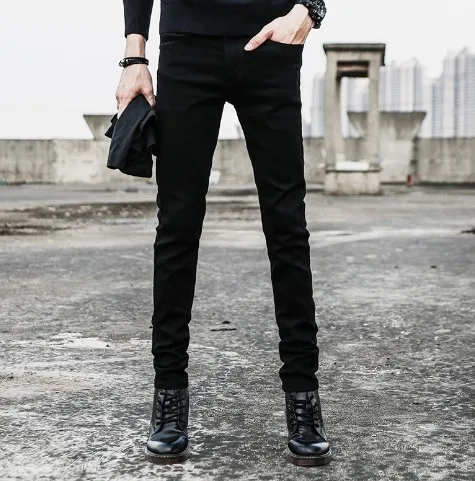 Hot Men's Winter Open Crotch Jeans Fleece Crotchless Outdoor Sex Pencil Pants Velvet Thermal Hidden Zipper Korean Gay Trousers