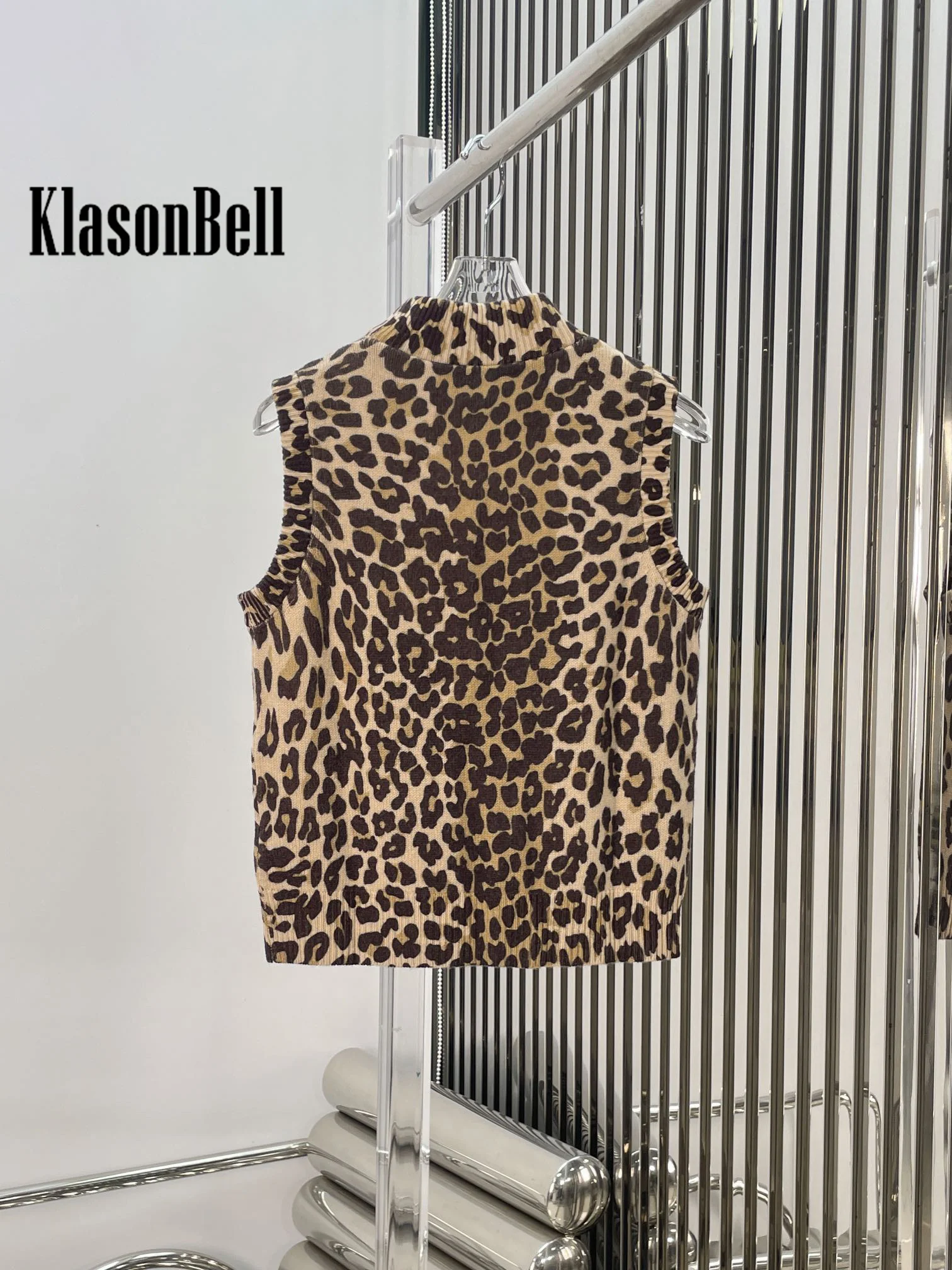 10.29 KlasonBell классический леопардовый жаккардовый вязаный жилет без рукавов с