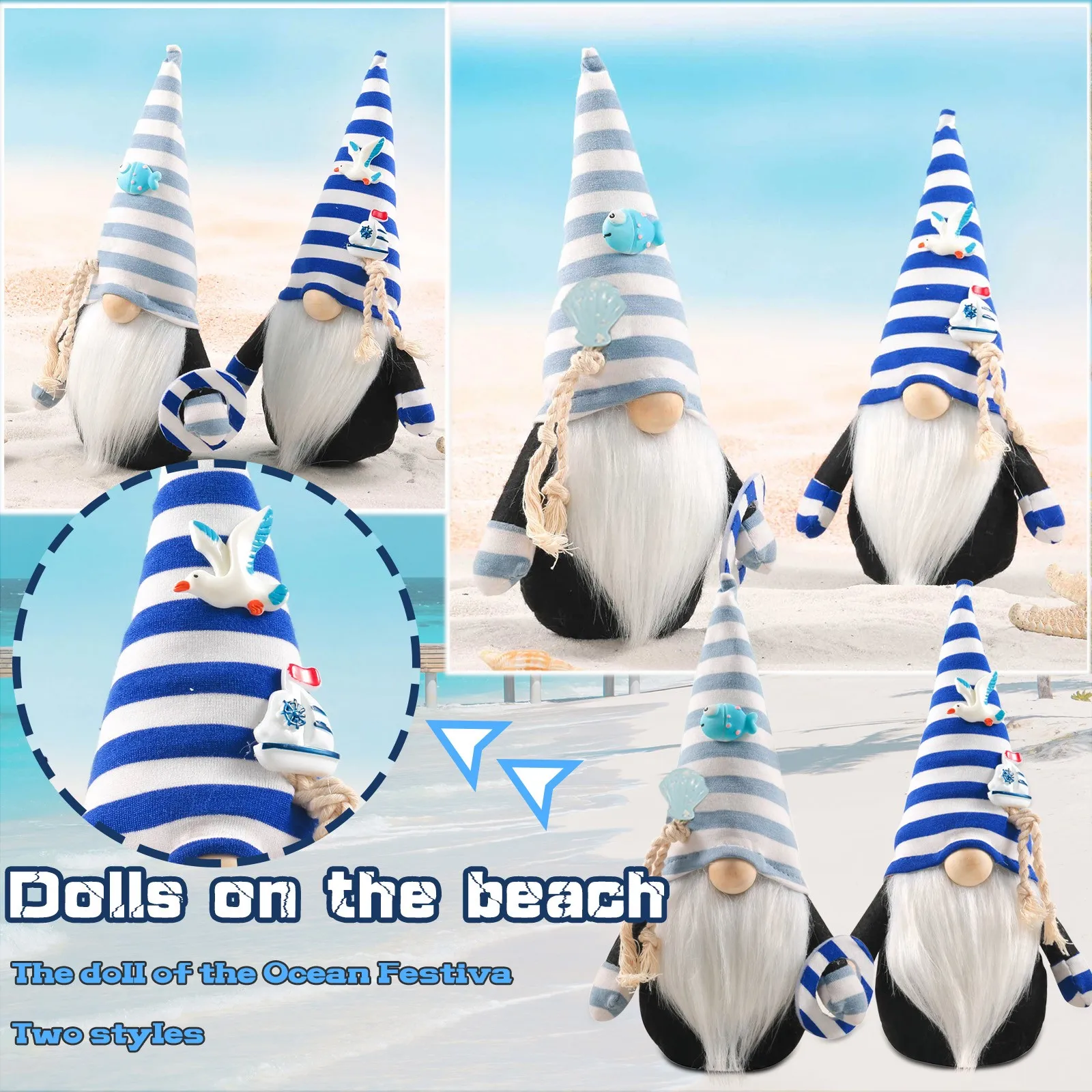 

Deep Blue Festival Ocean Gnome Faceless Nautical Ocean Gnome Doll Luckily Home Decor Starburst Ornament