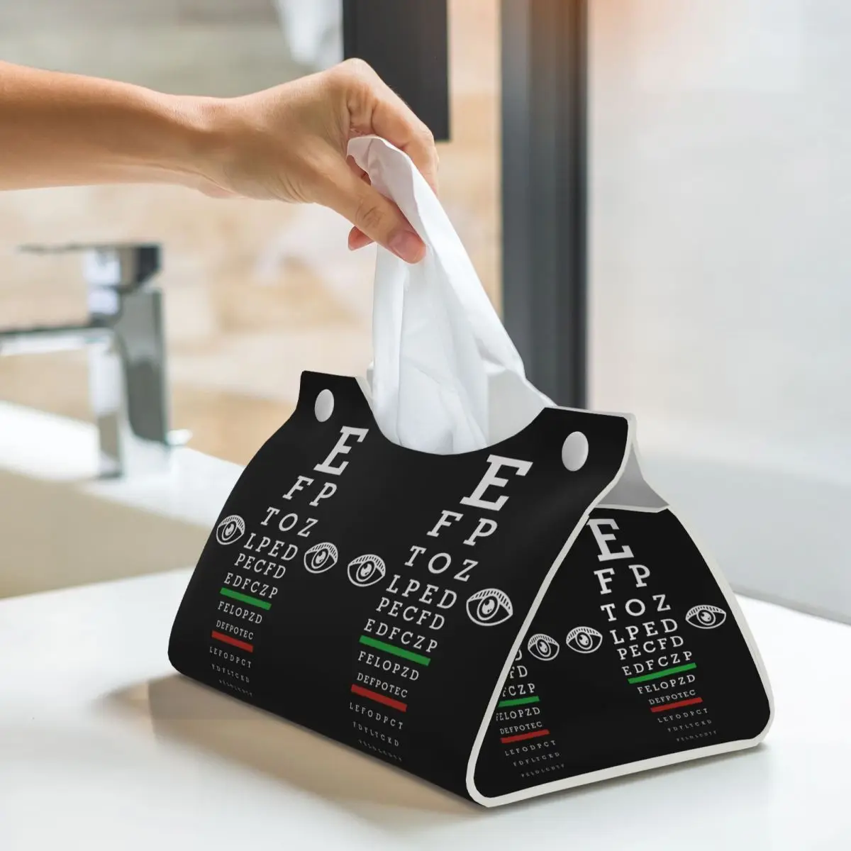 Пользовательский забавный офтальмолог Snellen Eye Chart Держатель коробки для салфеток Прямоугольная искусственная кожа Коробка для салфеток для лица Крышка для автомобиля Ванная комната (art.: 3920d24625a67) - 3920d24625a67
