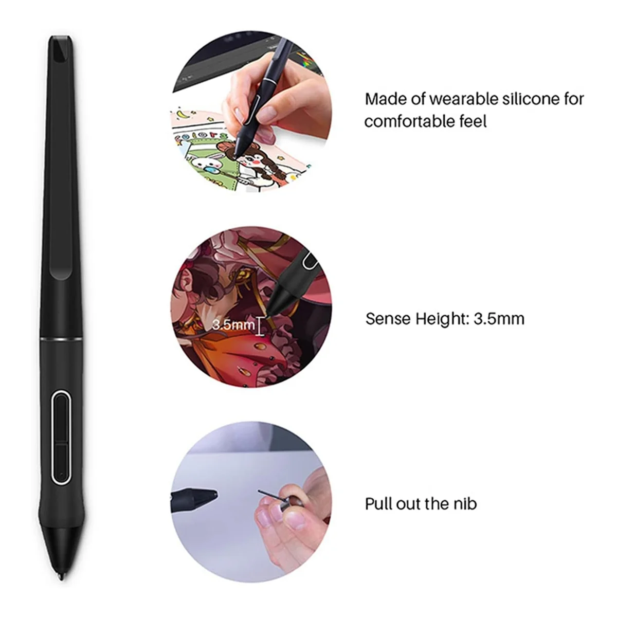 Цифровой Стилус PW517 + 10 шт. сменных наконечников для пера Huion Kamvas 13 Pro 24 22 Plus Без