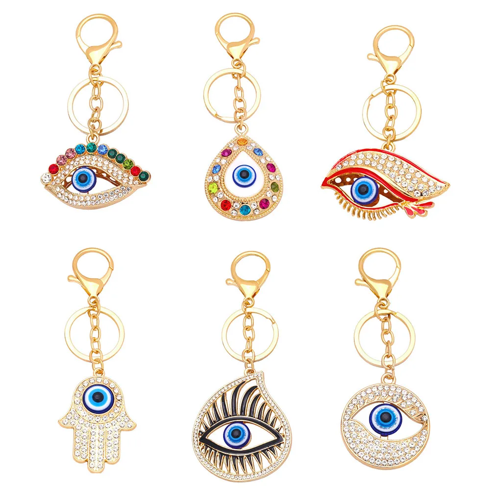 

Rainbow Turkish Blue Evil Eye Keychain Key Ring For Friend Lovers Bling Heart Zircon Bag Car Handbag Backpack Jewelry